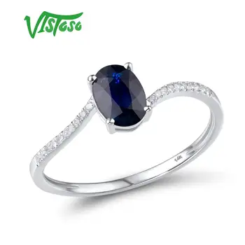VISTOSO Čistý 14K 585 White Gold Ring Pre Ženy Krúžok svieti Diamond Blue Sapphire Luxusné Svadobné Zapojenie Elegantné, Jemné Šperky
