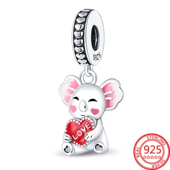 Roztomilý 925 Sterling Silver Ružové Medveď Visieť Kúzlo Fit Pandora Náramok & Náhrdelník DIY Ženy Šperky Darček Prívesok