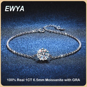 EWYA Real HRA Certifikované 1CT 6,5 mm Hexagram Moissanite Náramok pre Ženy, Jemné Šperky S925 Silver Diamond Strane Odkaz Náramky