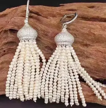 Horúce! Nové Módne prírodná biela sladkovodné perly earringsCZ Striebro