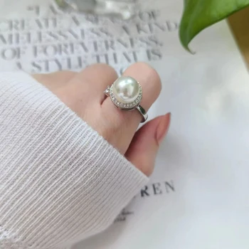 KOFSAC Dekompresný Rotujúce Perly Krúžok Pre Ženy Otvorte Veľkosť ukazovák Šperky Elegantné Geometrické Kolo 925 Strieborné Prstene
