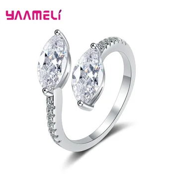 925 Sterling Silver Trendy Crystal Resizable Prstene Pre Ženy, Dievčatá, Svadobné Zapojenie Módne Šperky Valentín Darček