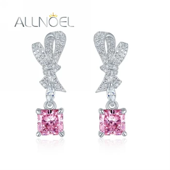 ALLNOEL 925 Sterling Silver Visieť Náušnice Pre Ženy 7*7 mm lab Vytvorili Diamant Ružový Drahokam Luxusné Výročie Darčeky, Šperky