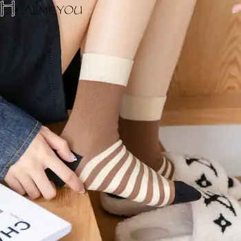 Pletenie Stripe Ponožky Roztomilý Bavlna Japonská Mozaika Farebné Ponožky Krátke Ponožky Harajuku Uprostred Trubice Ponožky Športové