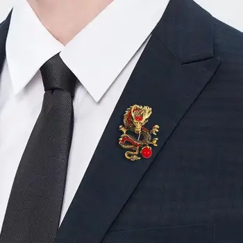 Čínsky Štýl Brošňa Mužov Smalt Dragon Tvar Faux Perly Pin Oblečenie Kabát Odznak Šperky, Doplnky Strany