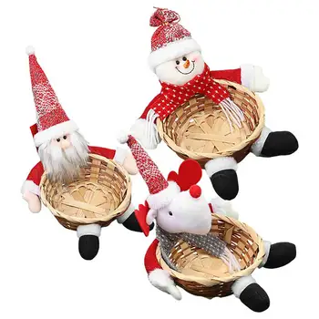 Vianočné Cukrovinky Kôš Dekoratívne Handwoven Bambusu Potravín Displej Zásobník Santa Claus Snehuliak Elk skladovanie Nádoba na Párty Občerstvenie