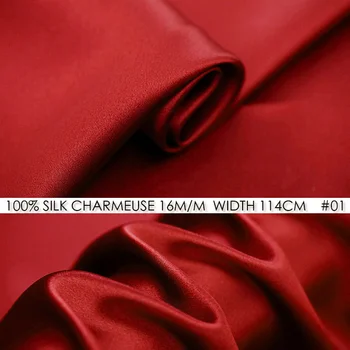 CISULI 100% HODVÁB CHARMEUSE SATIN Textílie 114 cm šírka 16momme Čistý Moruša Hodvábna Tkanina Svadobné Šaty Textílie Veľkoobchod Červená NO01