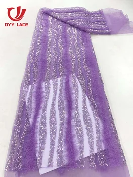 Luxusné francúzske Tylu Čistý Čipky Textílie 2023 Hot Predaj Nigérijský kvety Flitrami Ručné Čipky Tkaniny 5 Metrov Afriky Čipky