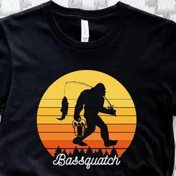 Bassquatch T Shirt Funny Rybárčenie Basy Rybár BigfooT Ryby Milenca