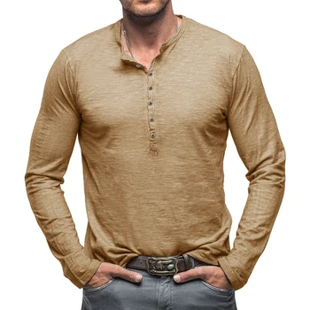 Nové pánske Dlhý Rukáv T-Shirts Henley tvaru Dedko Topy, Pulóvre Farbou Športové Bežné Tees Mužské Oblečenie