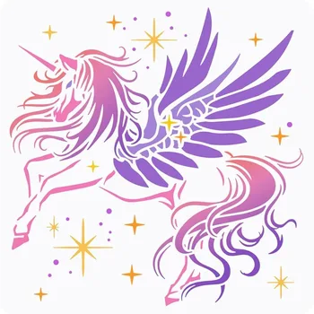 Unicorn Vzorkovníka 11.8x11.8 cm Opakovane použiteľné Jednorožec Pegasus Šablóny Výkresu Jednorožec a Hviezda Vzor Plavidlá Vzorkovníka Sen Tému