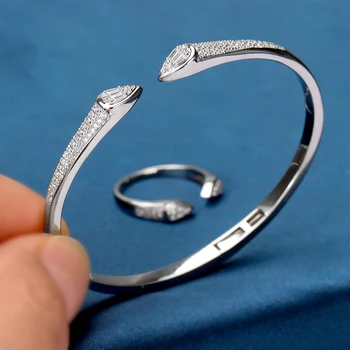 Moderný Luxus Geometrické Vyhlásenie Náramok Putá Krúžok Šperky Set Pre Ženy, Výročie Svadby Kubický Zirkón Dubaj Strany Náramok