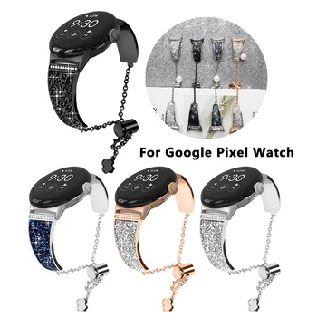 Ženy Diamond Nastaviteľné Náramok Na Zápästie Pre Google Pixel Hodinky Hodinky Kapela Z Nehrdzavejúcej Ocele Reťazca Pre Pixel Sledovať Popruhy Watchband