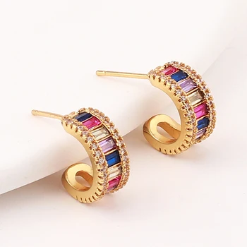 Rainbow Drahokamu Hoop Náušnice Pre Ženy Široké Farebné Crystal 18k Zlatom Earings Obruče Brincos Módne Jemné Šperky