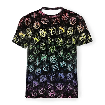 DND Hra D20 Kocky Nastaviť Vzor Rainbow Polyester TShirts Muž Grafické Topy Tenké Tričko okolo Krku
