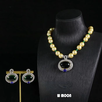 Vysoko Kvalitné Módne Značky Šperky Sady Vintage Súd Štýl Elipsy Farebné Glazúry Pearl Drahokamu Náhrdelníky Náušnice Nastaviť