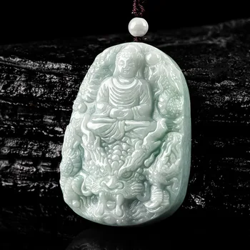 Prírodné Myanmar Jade Prívesok s Deväť Drakov Chránič Amitabha, Buddha Ice Jade Prívesok Vysoký Stupeň Mužov Jade Náhrdelník