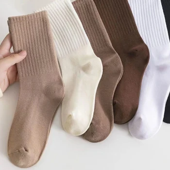 1pair Farbou Žien Ponožky Módne Khaki Hnedá Biela Kawaii Bavlnené Ponožky Pre Dievčatá