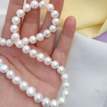 NOVÉ AAA++ 9-10 mm prírodné akoya white pearl náhrdelník 14kp žlté zlato 18in 24in 36in