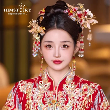 HIMSTORY Ručné Klasickej Čínskej Kvapaliny Kvetinové Svadobné Headpiece Šťastie Vták Vzory Xiuhe Šaty Hlavu Príslušenstvo