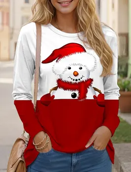 Hot Predaj dámske Long Sleeve T-Shirts Bežné Cute Santa Claus Módne Topy 3D Harajuku Vianočné Oblečenie pre Mužov a Ženy