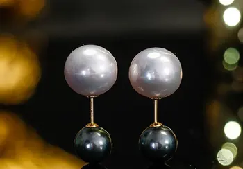 očarujúce 6-11 mm kolo black white pearl náušnice 18k