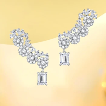 Kvetinové šperky pre ženy 925 sterling silver vykladané s biele diamanty, svetlo luxusné náušnice, high-end svadobné šperky