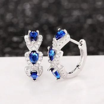 Móda Hruška Modré Crystal Zirkón Hoop Náušnice pre Ženy, Luxusné Svadobné Party Elegantné Príslušenstvo Výročie Dary Nové Šperky