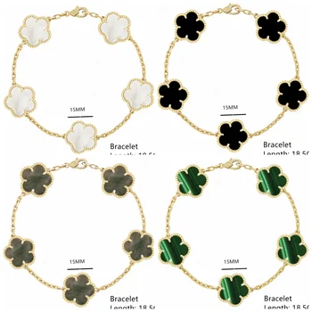 Francúzsky Luxusné Značky šperky Päť-list Kvet Four-leaf Clover Náramok Zlatej 925 Silver Prírodného Kameňa Shell Očarujúce darček