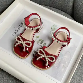 Japonský Crystal Čela Jedného Topánky Letné Dievčatá Módne Princezná Soft Topánky Deti Pu Kožené Ploché Dieťa Drahokamu Sandále