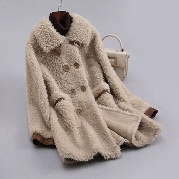 Zimný Kabát Ženy 2023 Chlpaté Strednej dĺžky Reálne s Tlačidlami Hrubé Teplé Cardigan Bundy pre T179