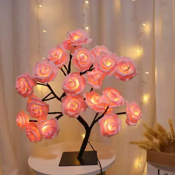 24 LED Rose Tree Svetlá USB Konektor Tabuľky Čítanie Rozprávky Kvet Nočné Svetlo Pre vnútorné Strany Vianočné Svadobné Spálne Dekorácie, Darčeky