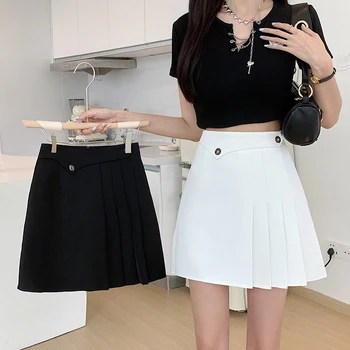 Dámske Skladaná Sukňa Čierna Biela Bežné Vysoký Pás Mini Sukne Ženy Streetwear Módy A-line Sukne