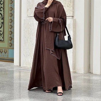 Dubaj Abaya Ženy Moslimských Otvoriť Cardigan Maxi Šaty Sada 2 Kusov Turecko Kimono Arabských Eid Party Šaty Jalabiya Femme Oblečenie Kaftane