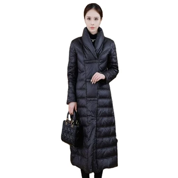 2023 Zimné Nový kórejský Módne dámske Dole Kabát, Čierne Dlhé Nosenie Pribrala Biele Kačacie Nadol Žien Kabát