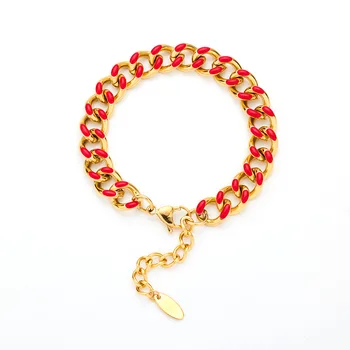 18k Zlatom Smalt Kubánskej Reťazí Náramok pre Ženy Pulsera Bijoux Dámske Šperky z Nerezovej Ocele, Náramky, retiazky