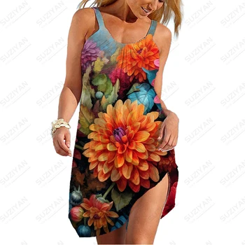 Dámy Havaj Beach Party Sexy Šaty High-kvalitné 3D Kvet Tlač Šaty Ulici Voľný čas Módne dámske Šaty Sligue