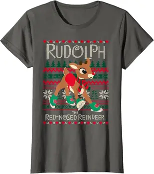 Roztomilý Rudolf Červený Čuchali Sobov Špeciálne Vianočné Dámy' Crewneck-T-Shirt s dlhými rukávmi