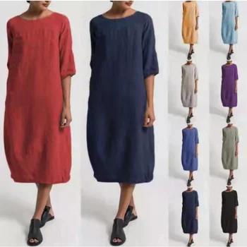 Nové Letné Bavlna Bežné 5XL Plus-size Vintage Dlhé Šaty Žien Oblečenie Voľné Streetwear Black Boho Šaty 4XL 3XL Žena