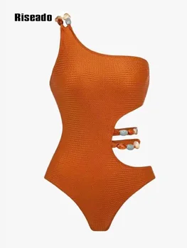 Riseado Pevné Orange jednodielne Plavky pre Ženy Sexy Jedného Pleca Monokiny 2023 Pláž, Kúpanie Vyhovuje Retro Plavky
