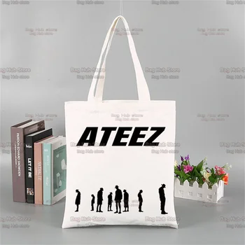 Kpop ATEEZ Vytlačené Plátno Taška Kabelky Hongjoong Yunho Yunho Yeosang Mingi San Nákupní Taška Študent Rameno-taška