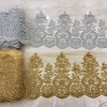 Zlaté a Strieborné Výšivky Perličiek Svadobné Šaty DIY Oblečenie, Dekorácie, Doplnky Korálkové Čipky Výbava