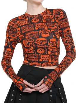 Ženské Zombie Mriežky Plodín Módne Topy s Dlhým Rukávom Crew Neck T-Shirts Streetwear Halloween Topy