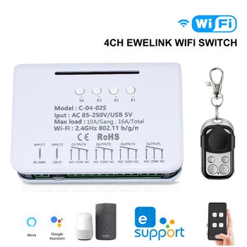 eWeLink Inteligentné Diaľkové Ovládanie Wifi Switch Modul 2 4CH DC 12V 24V 32V 110V 220V Inching Self-locking RF433 Prijímať 4 Spôsob Relé