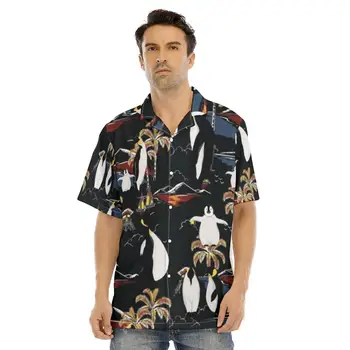 Nové Letné Tričko pre Mužov Kawaii Penguin Tlač Tlačidlá Mäkké Priedušné Havajské Módne Krátky Rukáv Košele, Topy