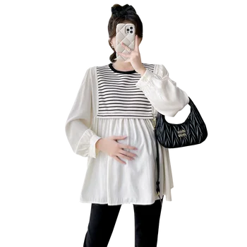 Patchwork Materskej Blúzky Sladké, Krásne Voľné Tričko Oblečenie pre Tehotné Ženy, Jar, Jeseň Fashion Tehotenstva Topy Tees 2024
