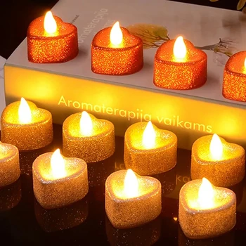 V Tvare srdca LED sviečkach Batérie Prevádzkované Flameless Romantický Tealight Vianočné Svadobné Party Dekorácie, Sviečky stolná Lampa