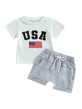 4. júla chlapčeka tielko a Šortky Nastaviť s Americkou Vlajkou Tlač - Vlastenecká Oblečenie pre Oslava Dňa Nezávislosti