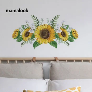 Nové maľované slnečnice zelené rastliny, kvety detí spálne vstup dekorácie samolepky na stenu ako samolepiace