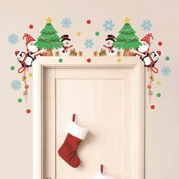 Samolepiace Vianočný Vianočný Santa Rám Dverí Nálepky Slávnostné Pvc Odnímateľné Steny Umenie Obtlačok na Izbe na Vianoce